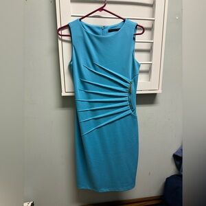 Teal blue sleeveless size 2, stretchy and form fitting, Ivanka Trump dress.